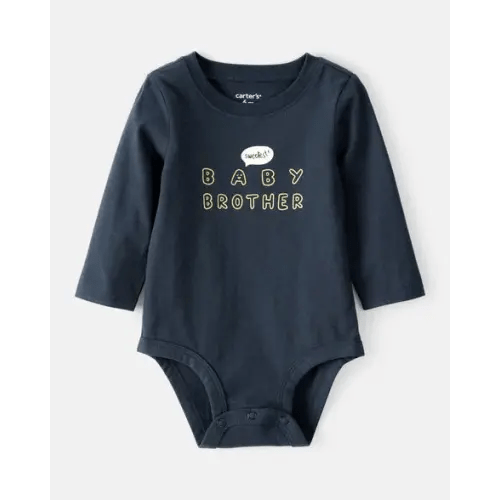 Baby Boy Sweetest Baby Brother Cotton Long-Sleeve Graphic Bodysuit - Navy Blue | Carter's