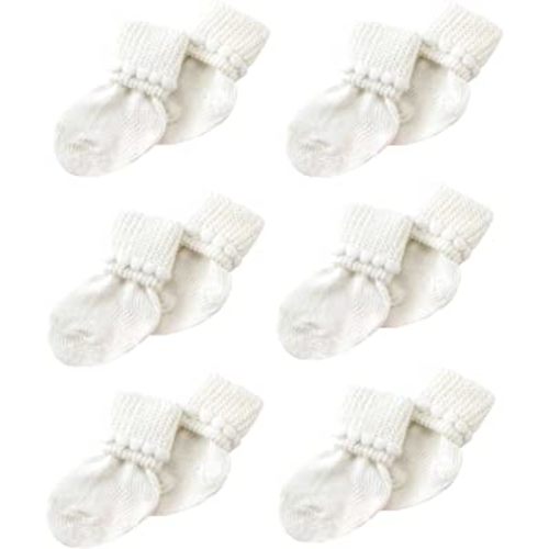 Nurses Choice 6 Pairs Stay-On Baby Socks, Soft Bubble Cuff Cotton Booties 0–3 Months, Hospital Trusted Essentials