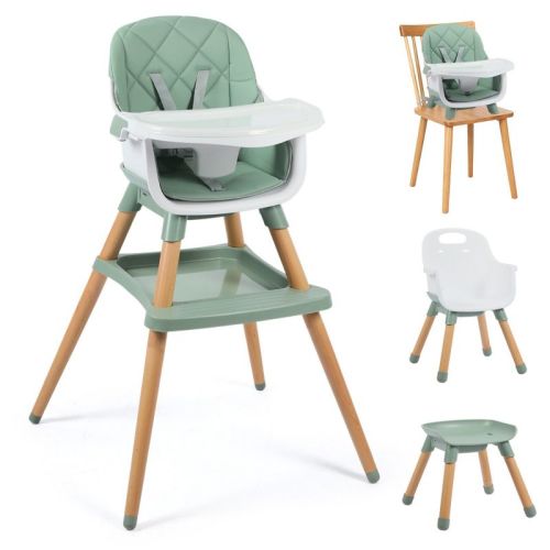 Kinder King 7 in 1 Baby High Chair Convert to Wooden Feeding Chair Removable Tray 5-Point Harness Gray