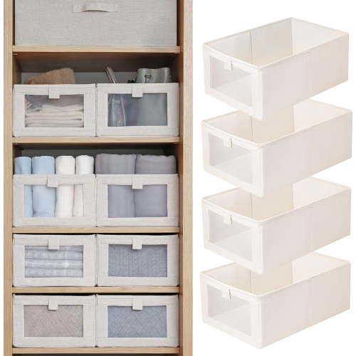 Hengguang 4 Pack Linen Storage Bins, Pantry Organizers & Storage Containers, Linen Containers with Handle for Kitchen, Freezer, Cabinet, Closet, Bathroom Under Sink Storage