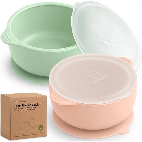 KeaBabies 2-Pack Baby Bowls with Suctions, Lids, Silicone (Mellow)
