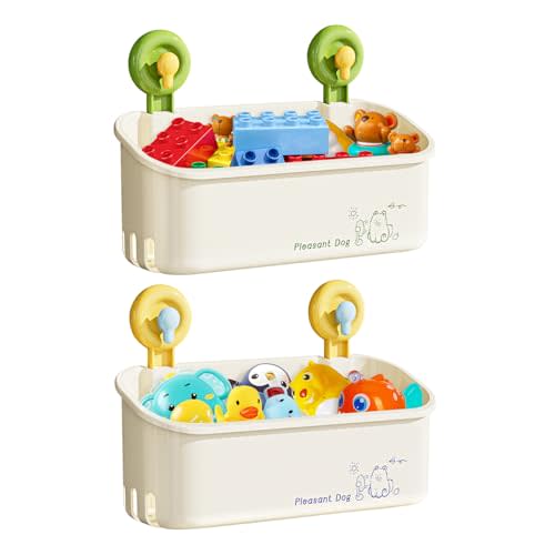 CBJHPZ Bath Toy Storage - Wall Mounted Bath Toy Holder with Suction Cup, Quick Drain Large Capacity Bathtub Toy Storage for Bathroom (Yellow + Green)