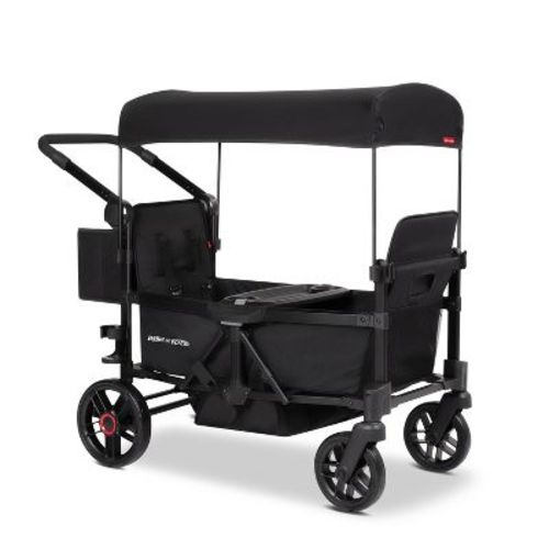 Radio Flyer Voya 2.0 Double Seater Stroller Wagon - Black: All-Terrain Tires, Adjustable Handle, Flat-Free EVA Tires, Steel & Aluminum Frame