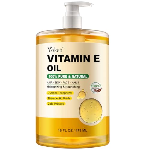 Yoken Vitamin E Oil for Skin 16 Oz Body Bath DIY oils for Face Cold Pressed | Pure D-Alpha Tocopherol Liquid Vitamina Nails Vit e Women Moisturizing Dry Skin Unscented Carrier Oil Hydrate Hexane Free