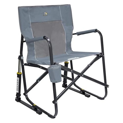 GCI Outdoor Freestyle Rocker Camping Chair | Portable Folding Rocking Chair with Solid, Durable Armrests, Drink Holder & Comfortable Backrest — Grey