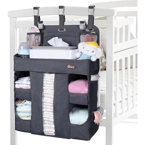HHZ XL Hanging Diaper Caddy Organizer –Sturdy and Durable Baby Organizer – Diaper Stacker for Changing Table, Crib, Playard or Wall & Nursery Organization