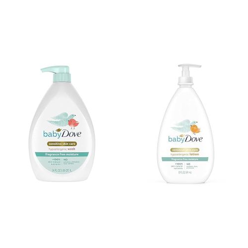 Baby Dove Sensitive Skin Care Wash 34 oz & Lotion 20 oz Bundle for Baby