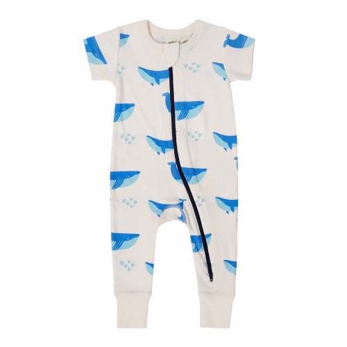 Organic Signature Print '2-Way' Zip Romper - Short Sleeve-any colors