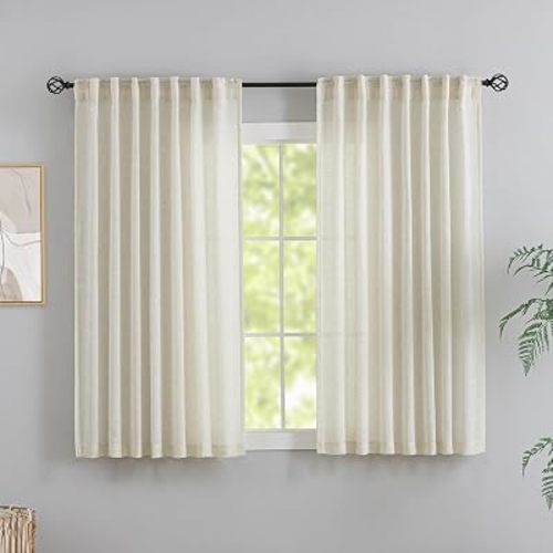 DONREN Flax Linen Curtains 72 Inch Length - Neutral Rustic Farmhouse Decor Back Tab Loop Light Filtering Semi Sheer Soft Woven Textured Curtains for Dining Room,Cream Colored,2 Panels,52" x72"