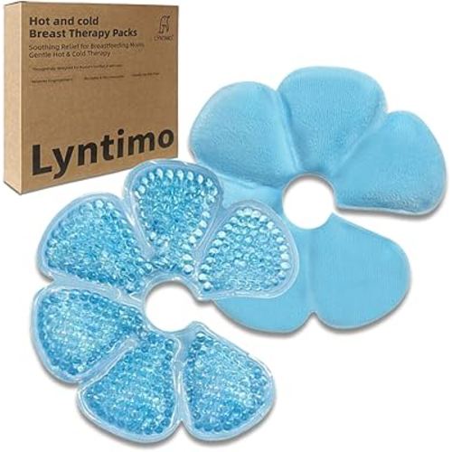 2 Pack Breast Therapy Packs, Lyntimo Hot and Cold Breastfeeding Essentials Ice Pack for Pain Relief, Dual-purpose Nipple Cooling Gel Pad Heat Warm Compress for Lactation Support, Postpartum Recovery