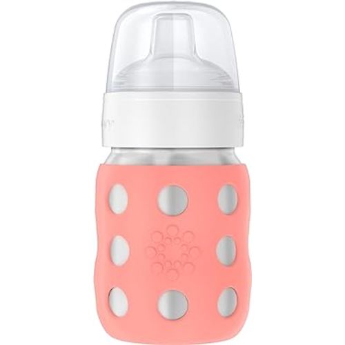 Lifefactory 8-Ounce Stainless-Steel Vacuum-Insulated Wide-Neck Baby Bottle with Sippy Nipple, Cantaloupe, LS2251WCA4