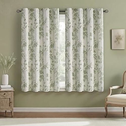 Floral Blackout Curtains Sage Green Printed Curtains Floral Blackout Curtains Farmhouse Boho Cottagecore Spring Curtains for Bedroom Modern Living Room