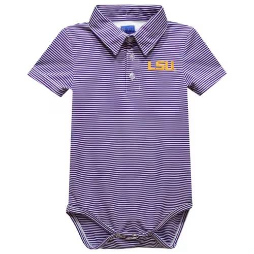 Infant Vive La Fete  Purple LSU Tigers Polo Pencil Stripe Bodysuit