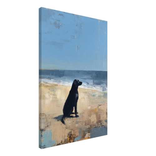 Black Labrador Abstract Beach Canvas Art Print, Labrador Canvas Gift for Dog Owner, Dog beach canvas for coastal theme living