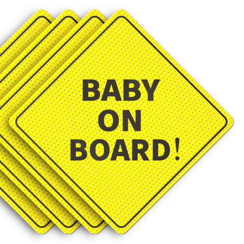 Assured Signs Baby on Board Car Sticker Signs | 4 Pack | 5 x 5" | Yellow | Weather Resistant