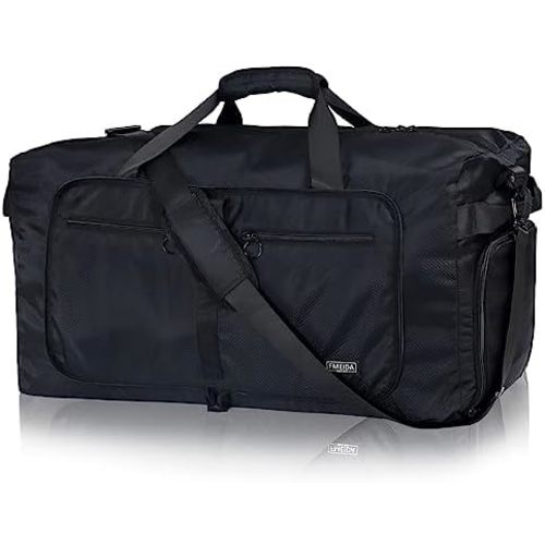 Fmeida 65L Duffle Bag with Shoes Compartment, Foldable Travel Duffel Bags for Men Women, Large Packable Travel Bag Water Repellent & Tear Resistant (Black)