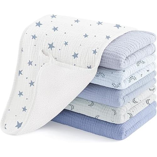 Susurration Muslin Burp Cloths, Soft Baby Burping Cloths for Unisex Boys and Girls, Newborn Essentials Large Extra Absorbent Washcloths, 20x10in, 6 Pack