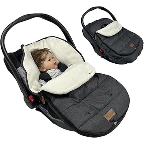funlife 4 in 1 Premium Waterproof Universal Anti-Wind Infant Car Seat Cover Comes with Ultra Soft Fleece Car Seat Bunting Bag for Winter,Car Seat Cover Bunting Set for 0-12M