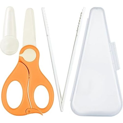 Baby Food Scissors with Travel Case and Tongs, Kids Scissors with Lock (B)