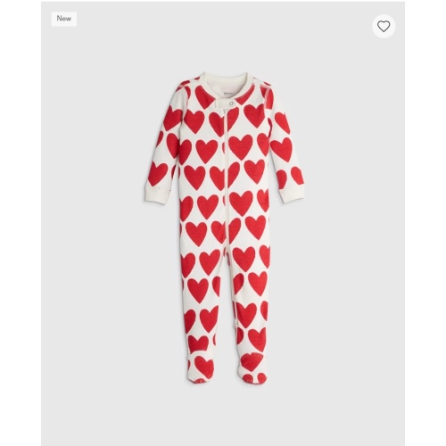 100% Organic Cotton Footie Pajama in Red Hearts