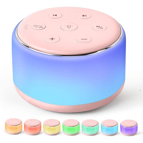 FamiSym Portable Sound Machine for Babies Kids Sleeping – Rechargeable, 7 Colors Night Light, 34 Soothing Sounds, Baby Sleep Soother, Lullaby White Noise Machine, Shush, Baby Shower, Registry Gift