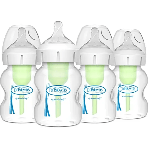 Dr. Brown's Natural Flow Anti-Colic Options+ Wide-Neck Baby Bottles 5 oz/150 mL,with Level 1 Slow Flow Nipple,4 Pack,0m+