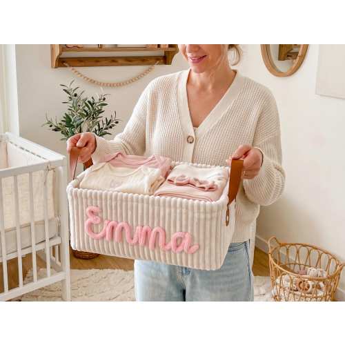 Cesta de almacenamiento de bebé de ganchillo personalizada, cesta de juguetes de ganchillo con nombre personalizado, regalo para baby shower