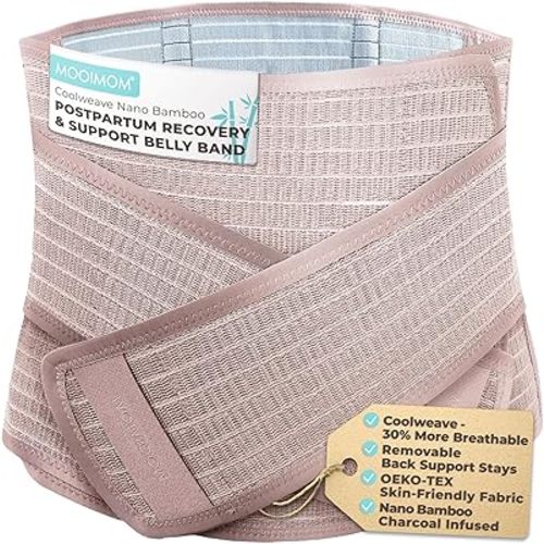 Coolweave Postpartum Belly Band for C-Section Recovery, Breathable Maternity Abdominal Binder with Ergonomic Back Support, Adjustable Belly Wrap for Post Surgery Recovery, Waist & Core