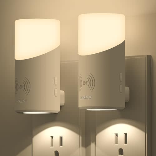 Lyridz LED Plug-in Night Light with 360° Motion Sensor, 1-150 Lumens Dimmable Nightlights Indoor for Bathroom, Bedroom, Hallway, Stairs, Pet House, 2 Pack