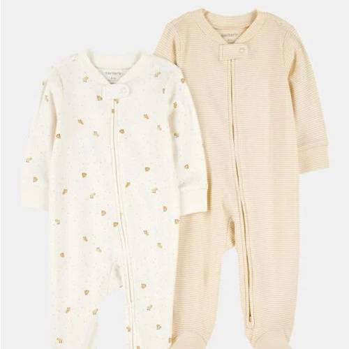 Baby 2-Pack Striped Elephant 2-Way Zip Cotton Sleep & Play Pajamas - Grey | Carter's
