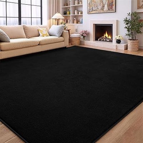 Vasofe 6x9 Black Rug, Large Rugs for Living Room Bedroom, Modern Washable Non-Slip Area Rug, Low Pile Indoor Solid Soft Thickened Memory Foam Carpets for Boys Girls Room Apartment Classroom Decor
