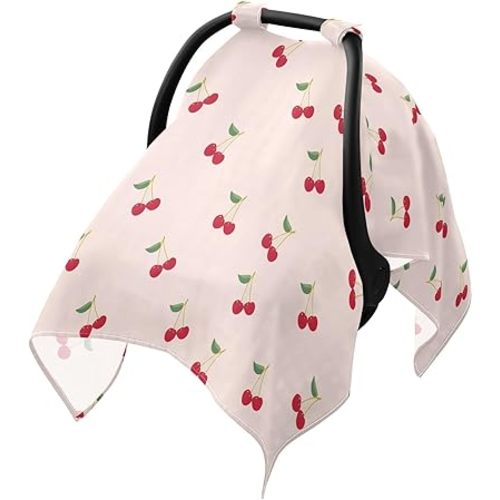 Small Cherry Pink Infant Car Seat Cover Baby Girls Stroller Carseat Covers Canopy Muslin Breathable Soft Lightweight Sun Shade Universal Fit