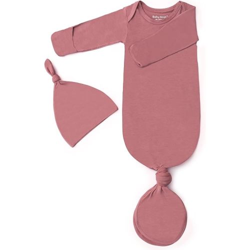 Newborn Baby Knotted Gown, Super Soft Silky Infant Long Sleeve Sleeper for Baby Girl and Boy Sleeping Bag with Hat