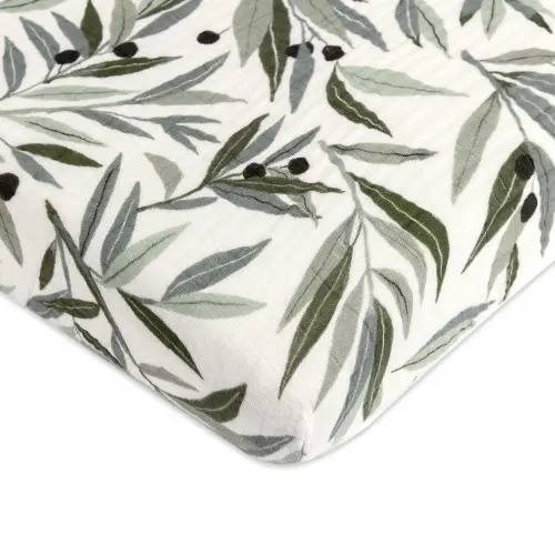 Babyletto Mini Crib Sheet in GOTS Certified Organic Muslin Cotton Color: Olive Branches