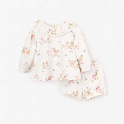 Magical Mouse Print Mini Cord Collared Tunic + Bloomer Set WHITE / 3-6M