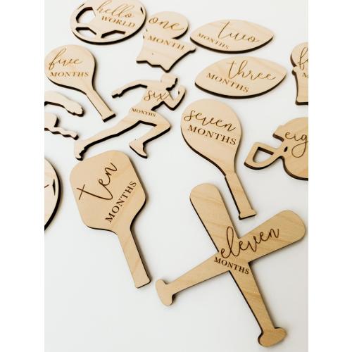 Sports Theme Baby Milestone Cards: Birch Plywood Monthly Markers