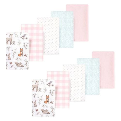 Luvable Friends Hudson Baby Flannel Burp Cloths 10pk, Pink Woodland