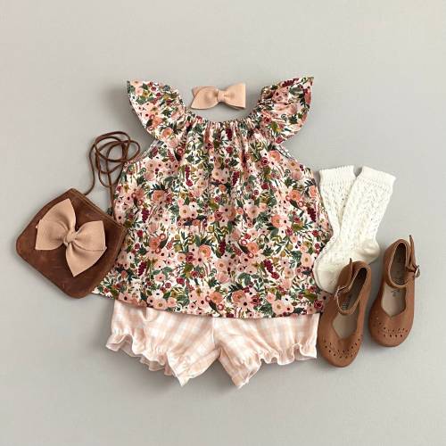 Rifle Paper Co Floral Flutter Top & Gingham Bloomers Set