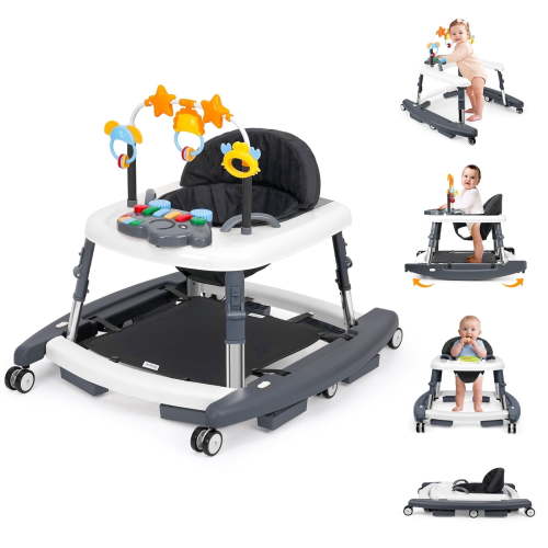 XIOYIG 5 in 1 Baby Walker, Music and Lights Walker for Baby Boy Girls 6-18 Months, Foldable Baby Walkers with Wheels and Bouncer Combo Portable, Toddler Infant Walker with Adjustable Height