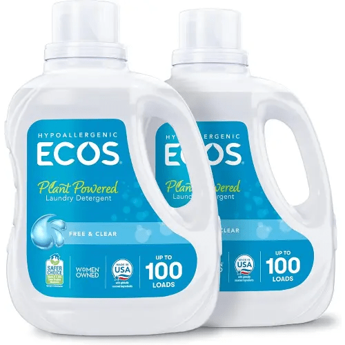 ECOS Laundry Detergent Liquid, 200 Loads - Dermatologist Tested Laundry Soap - Hypoallergenic, EPA Safer Choice Certified, Plant-Powered, Free & Clear, 100 Fl Oz (Pack of 2)