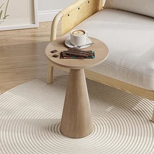 Small Pedestal End Table Round Farmhouse Martini Table Wood Plant Stand Rustic Drink Table for Small Space Living Room, Natural Wood