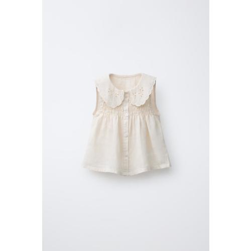 100% LINEN LACE COLLAR BLOUSE - Ecru | ZARA United States
