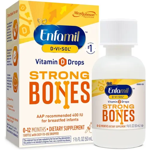 Enfamil Baby Vitamin D-Vi-Sol Liquid Supplement Drops for Infants, Supporting Strong Teeth & Bones in Newborn Babies, Easy-to-Use, Gluten-Free, 50 Day Supply, Dropper Bottle