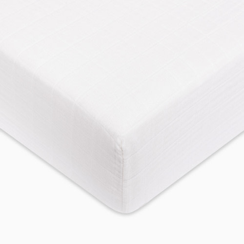 babyletto Crib Sheet in GOTS Certified Organic Muslin Cotton - White