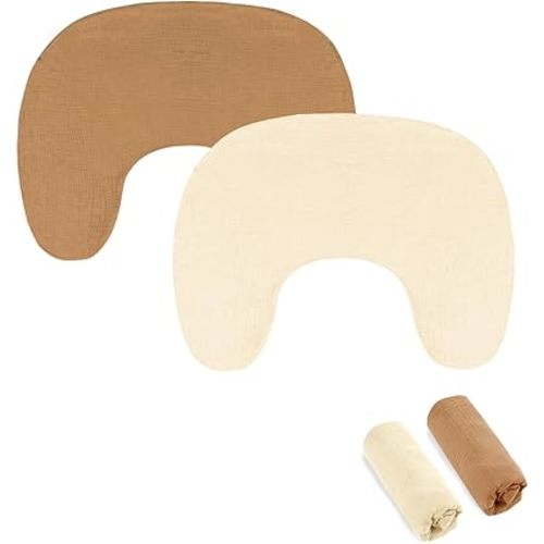 Hooyax Muslin New Nursing Pillow Covers 2 Pack, Soft and Breathable Nursing Covers for New-Designed Breastfeeding Pillows, Adorable Infant Feeding Pillow Slipcover for Baby Boy and Girls (Brown Wheat)