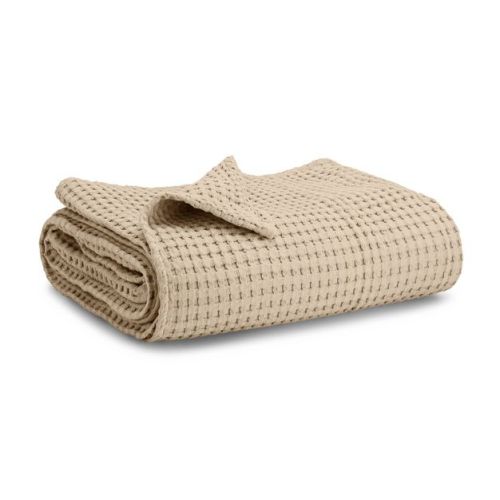 Comfy Cubs Waffle Weave Baby Blanket - 40” x 40” Cotton Blanket with Textured Design, Lightweight Swaddle - Sand