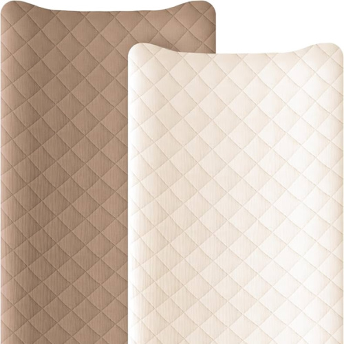 Konssy Waterproof Muslin Changing Pad Cover 2 Pack, Quilted Cotton Fitted Diaper Changing Table Cover, Soft Changing Pad Sheets for Girls Boys (Brown, Cream)