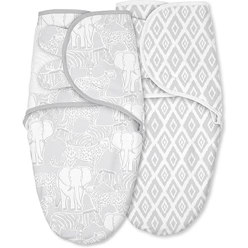 Baby Swaddles for Newborn Organic Cotton,Soft & Snug Newborn Velcro Swaddle 0-3 Months Sleep Sack Helps Calm Startle Reflex, 2-Pack Wrap Nursery Swaddling Blankets Elephant