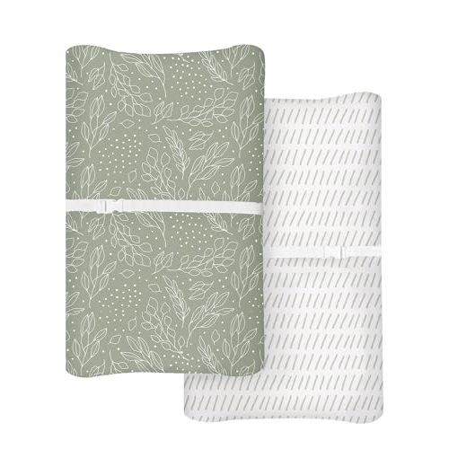 Changing Pad Covers 2 Pack, 32"x16" Baby Girl Boy Changing Table Pad Covers | Silky Breathable Stretch Knit, Fits Standard Changing Table Pads, Machine Washable (Sage Trail)