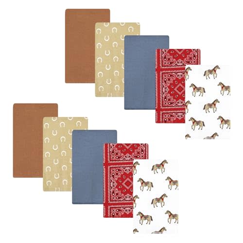 Hudson Baby Unisex Baby Cotton Flannel Burp Cloths, Cowboy 10-Pack, One Size
